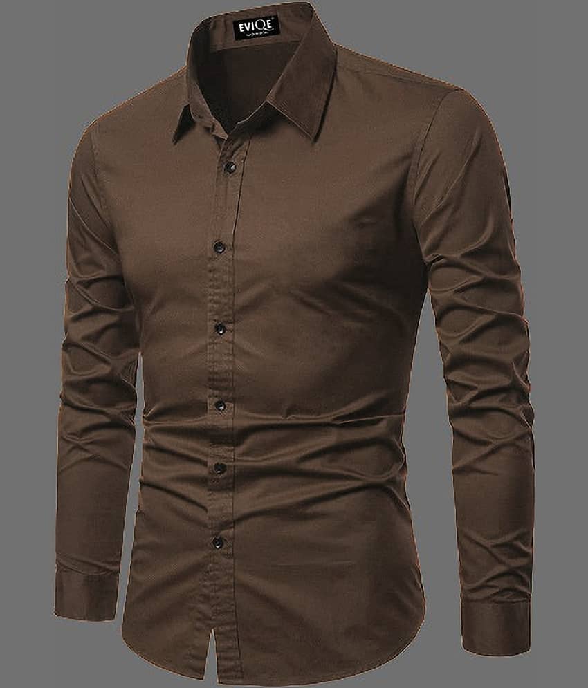 Eviqe Cotton Blend Regular Fit Solids Full Sleeves Men's Casual Shirt - Coffee ( Pack of 1 )