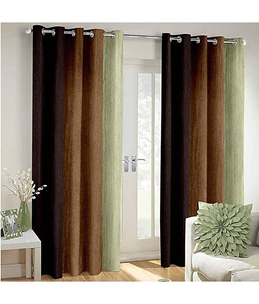 Homefab India Floral Blackout Eyelet Long Door Curtain 9ft (Pack of 2) - Brown