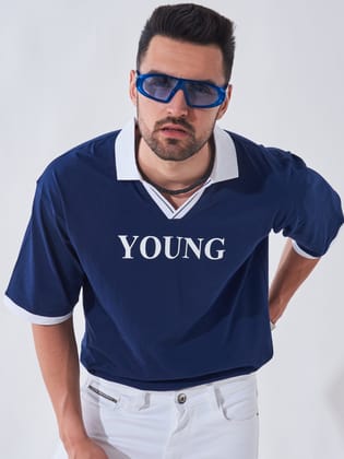 Young Navy Oversized Polo T-shirt-S / Navy