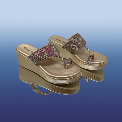 Stylish Gold Floral Wedges-Gold / 36