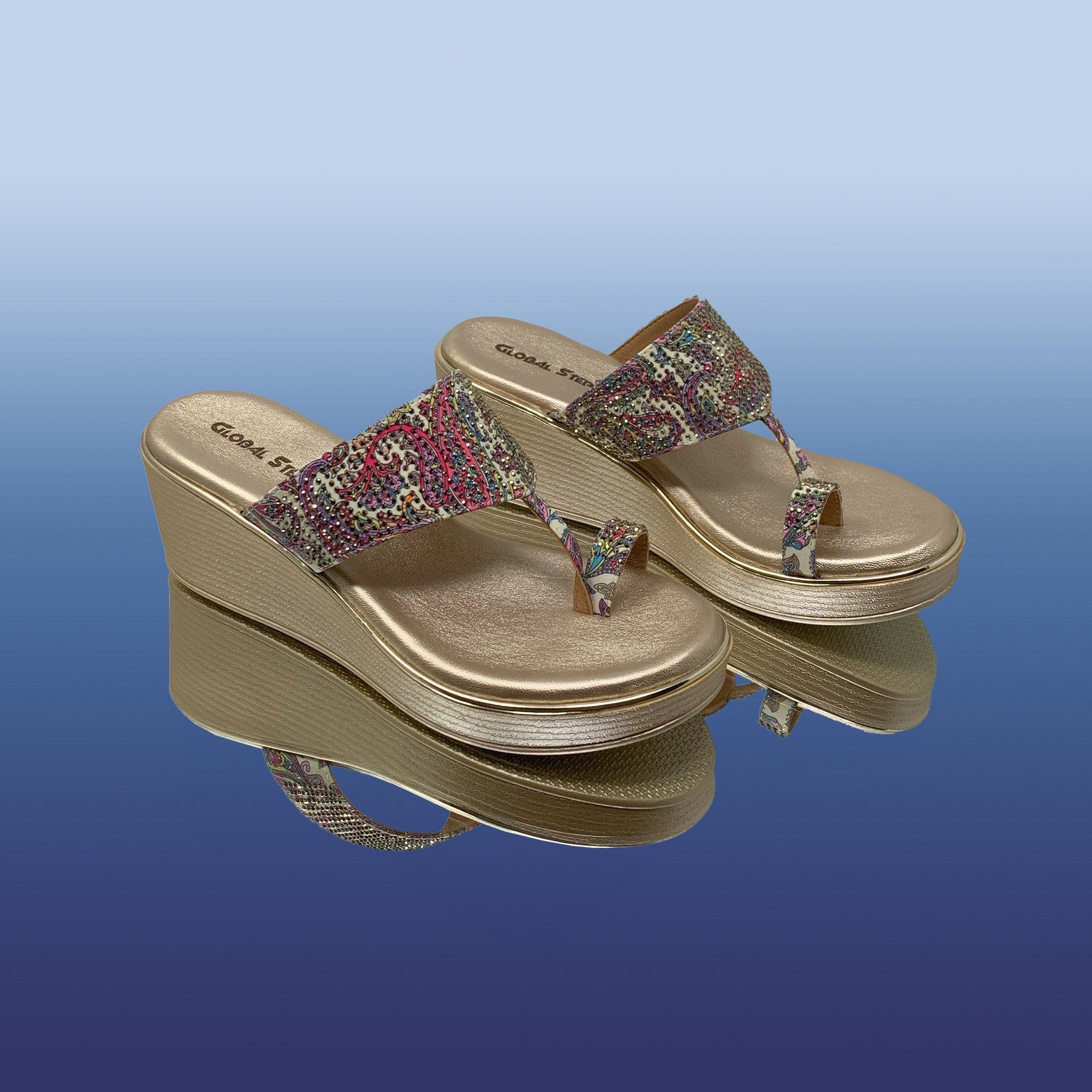 Stylish Gold Floral Wedges-Gold / 36