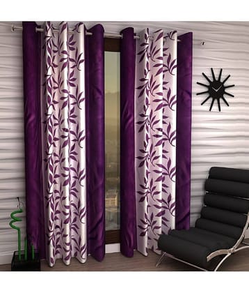 N2C Home Floral Semi-Transparent Eyelet Curtain 7 ft ( Pack of 2 ) - Purple