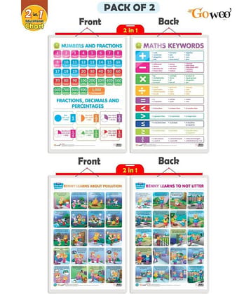Set of 2 | 2 IN 1 NUMBER & FRACTIONS AND MATHS KEYWORDS and 2 IN 1 BENNY LEARNS ABOUT POLLUTION AND BENNY LEARNS NOT TO LITTER Early Learning Educational Charts for Kids Set of 2 | 2 IN 1 NUMBER & FRACTIONS AND MATHS KEYWORDS and 2 IN 1 BENNY LEARNS ABOUT POLLUTION AND BENNY LEARNS NOT TO LITTER Early Learning Educational Charts for Kids