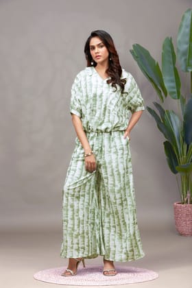 TIE & DIE BAGGY TOP AND PLAZOO-GREEN / M