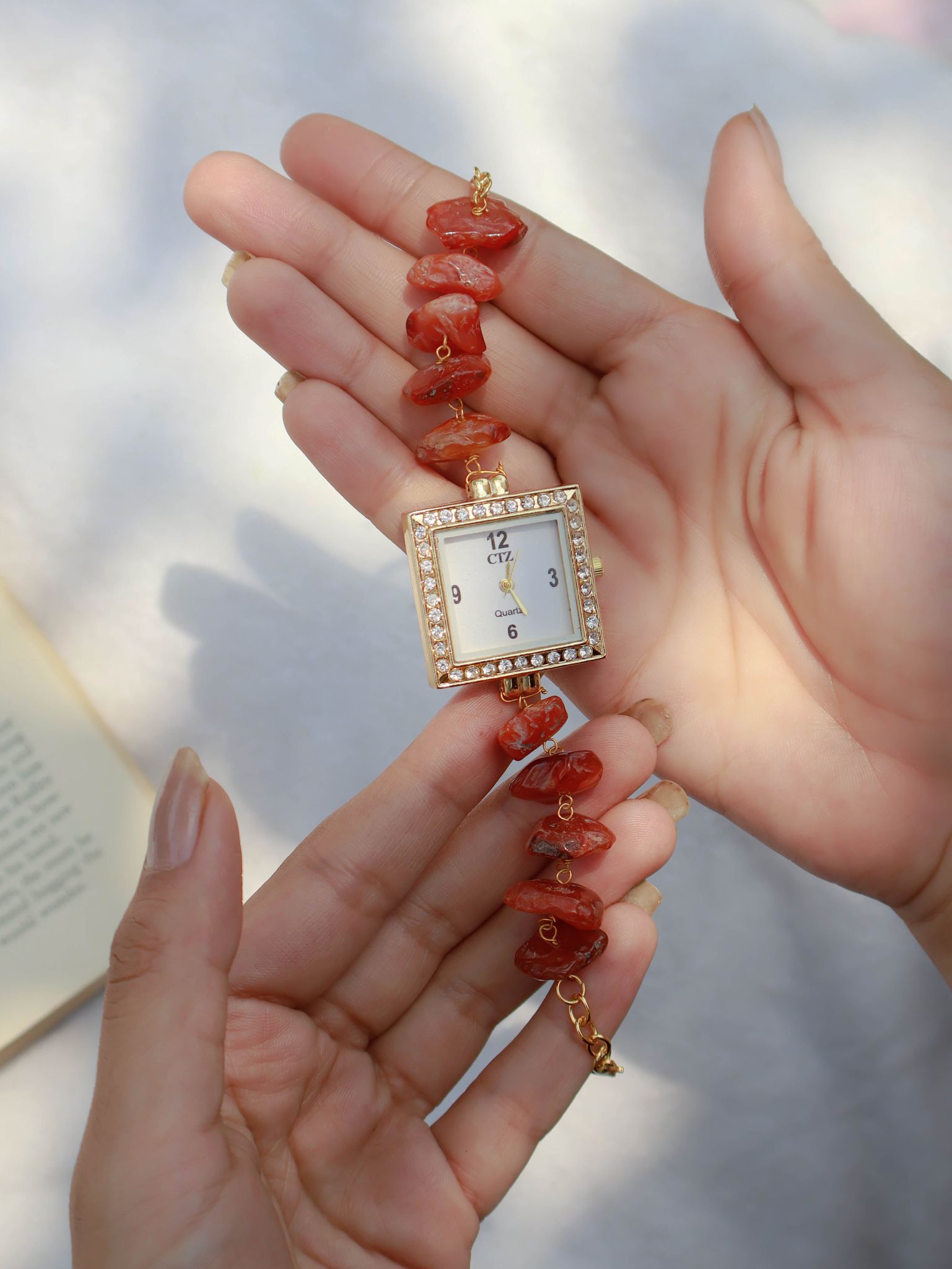 Alannah Fire Agate Wrist Watch-Orange