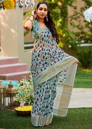 Aqua Blue Woven Print Saree