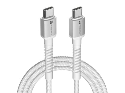 Portronics Konnect X 60W Unbreakable Nylon Braided Cable, 2M Fast Charging Cable - White