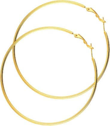 Golden Gol Hoop Earrings Big Size Alloy Earring for Girls & Women Pack 1 Pair