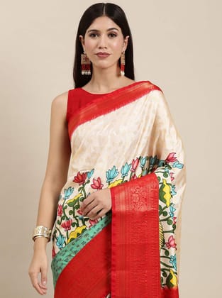 Yavira silk Women's Multi Printed Silk Blend Saree