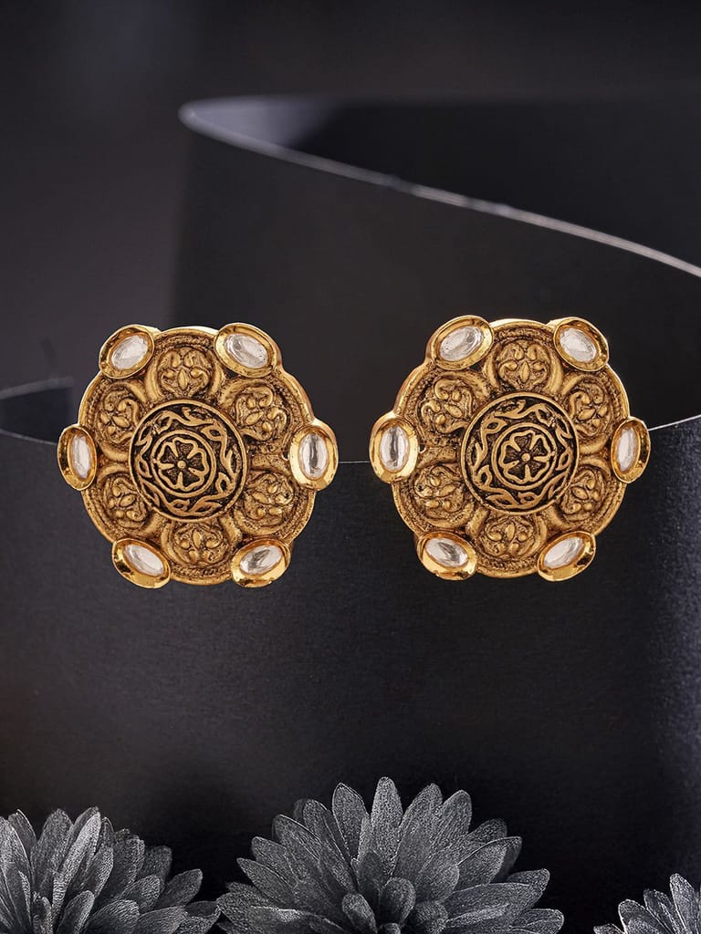 Antique Gold Plated Kundan Studded Filigree Intricate Studds earrings - Earrings | Buy online on ZillyBuy