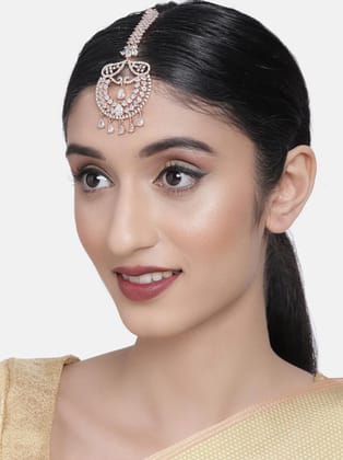 Rose Gold Plated Brass AD Maang Tika