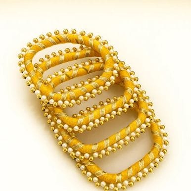 Handmade Thread Bangles with Gold & Pearl Beads Set of 4