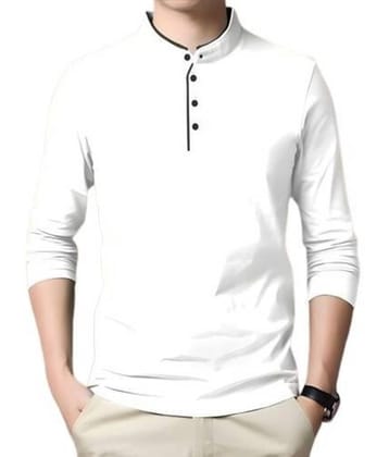 Alexender Cotton Blend Regular Fit Solid Full Sleeves Men's Mandarin Collar T-Shirt - White ( Pack of 1 )