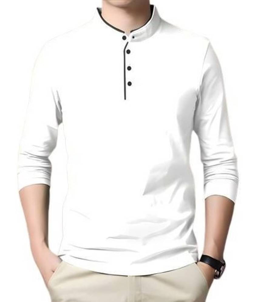Alexender Cotton Blend Regular Fit Solid Full Sleeves Men's Mandarin Collar T-Shirt - White ( Pack of 1 )