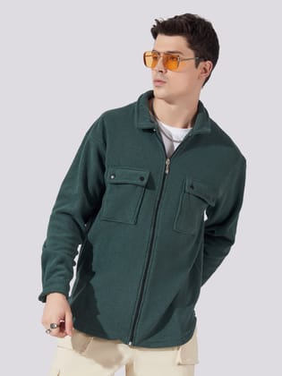 Solid Pocket Green Full Sleeve Shacket-S / Green