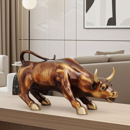 Brass Showpiece Bull Statue Medium With Antique Finish, Height : 8 Inch (BSMAS728 B)