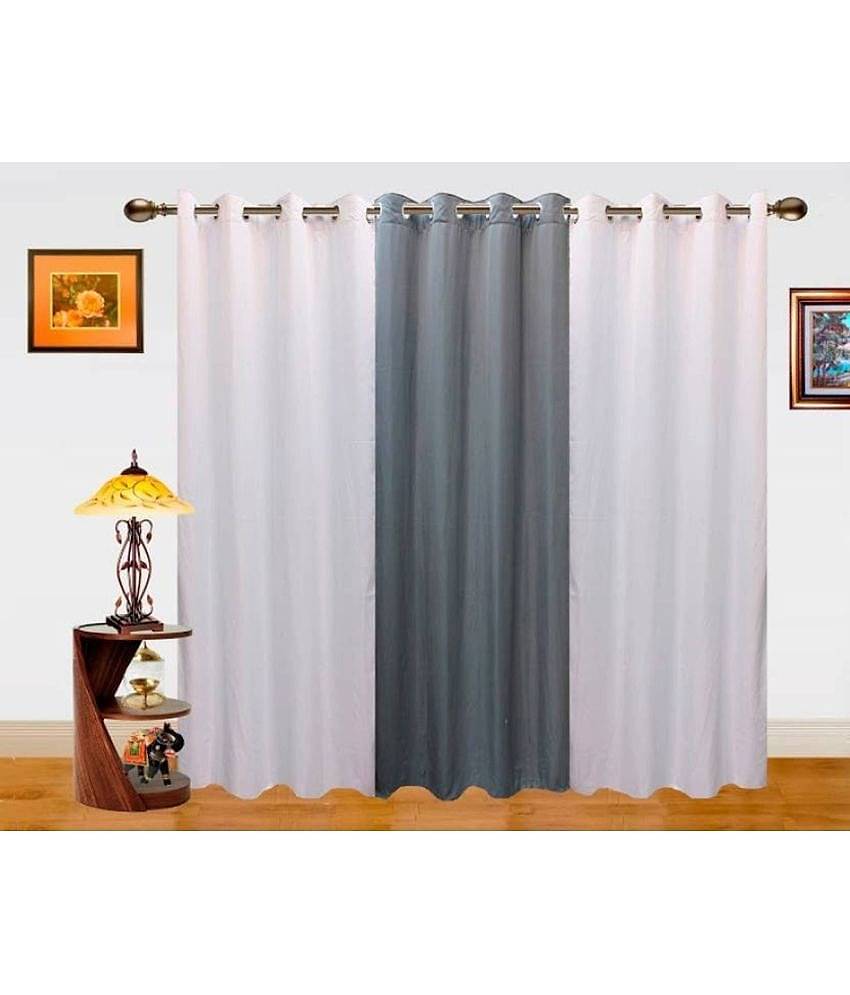N2C Home Solid Semi-Transparent Eyelet Curtain 9 ft ( Pack of 3 ) - Multicolor