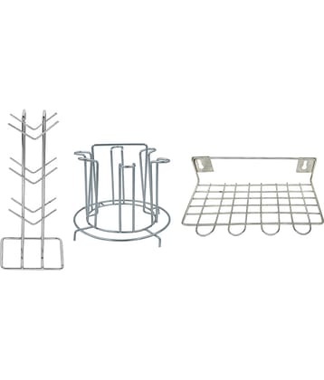JISUN - Silver Stainless Steel Dish Racks ( Pack of 3 )