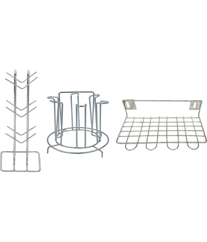 JISUN - Silver Stainless Steel Dish Racks ( Pack of 3 )