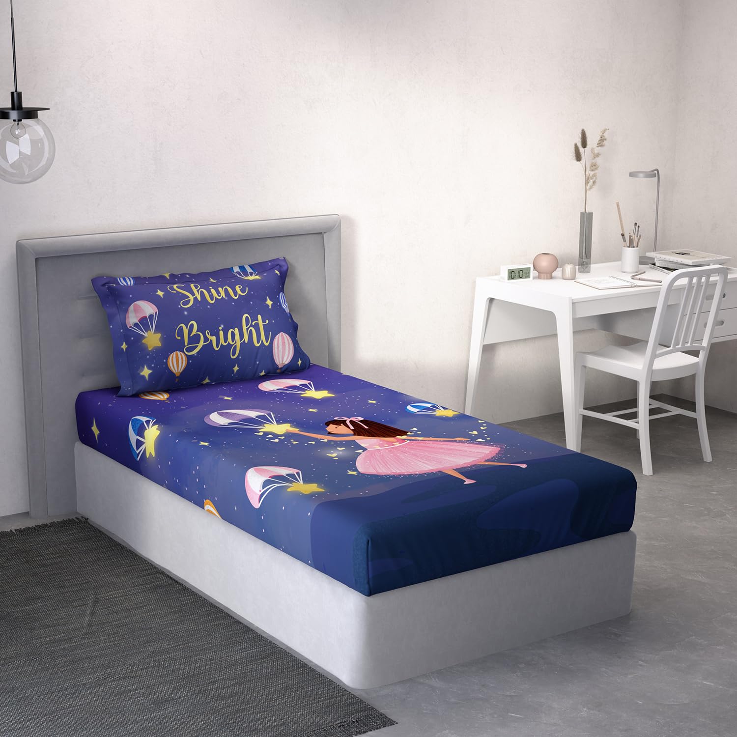 DDECOR - Little Brats Collection 100% Cotton Conversational Pattern 145TC Single Bedsheet|152 CM X 224 CM| - Blue