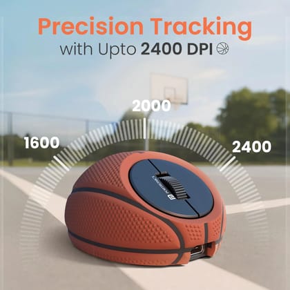 Portronics ToadPlay Basketball Mini Wireless Bluetooth Mouse with Dual Wireless Connectivity (BT + 2.4 GHz), Rechargeable Battery, Noise-Free Clicking, Multi-Device Pair, Adjust Sensitivity (Brown)