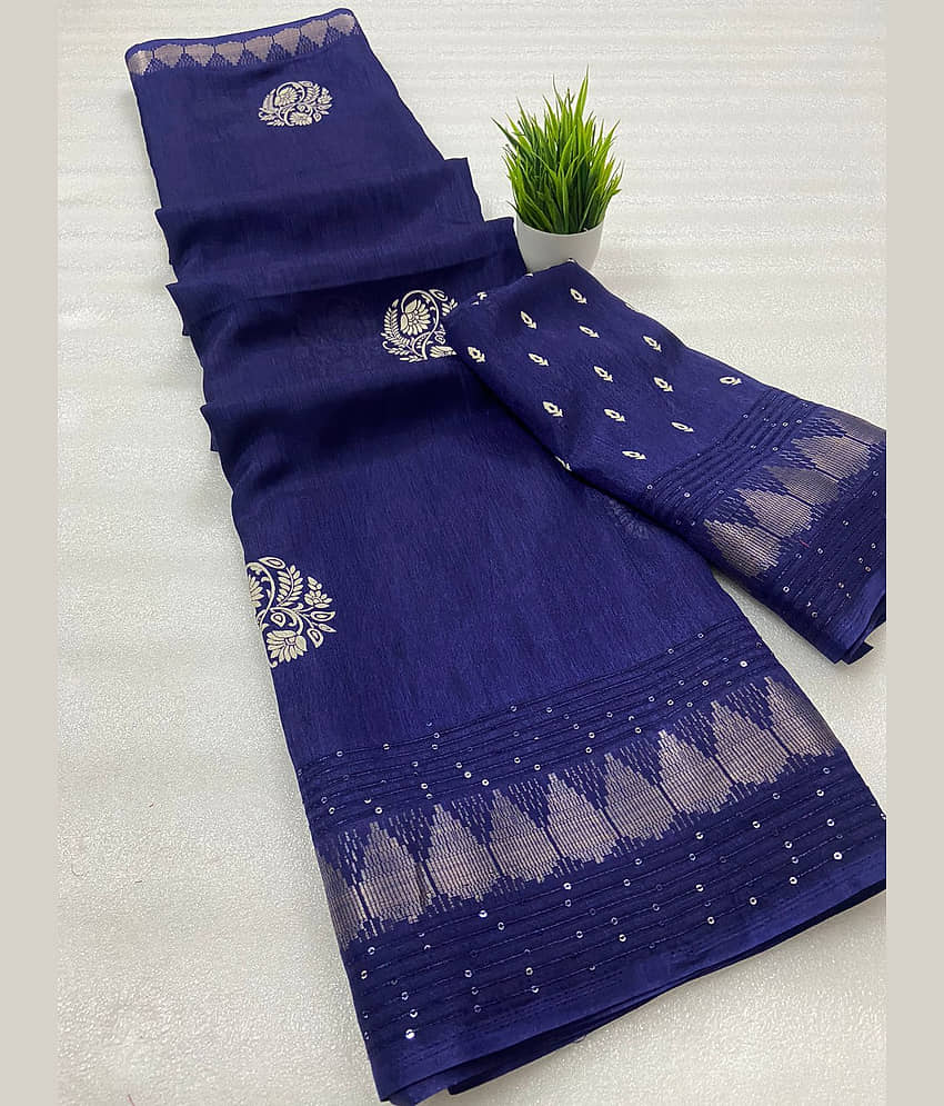 Bhuwal Fashion Art Silk Embellished Saree With Unstitched Blouse Piece ( Turquoise )