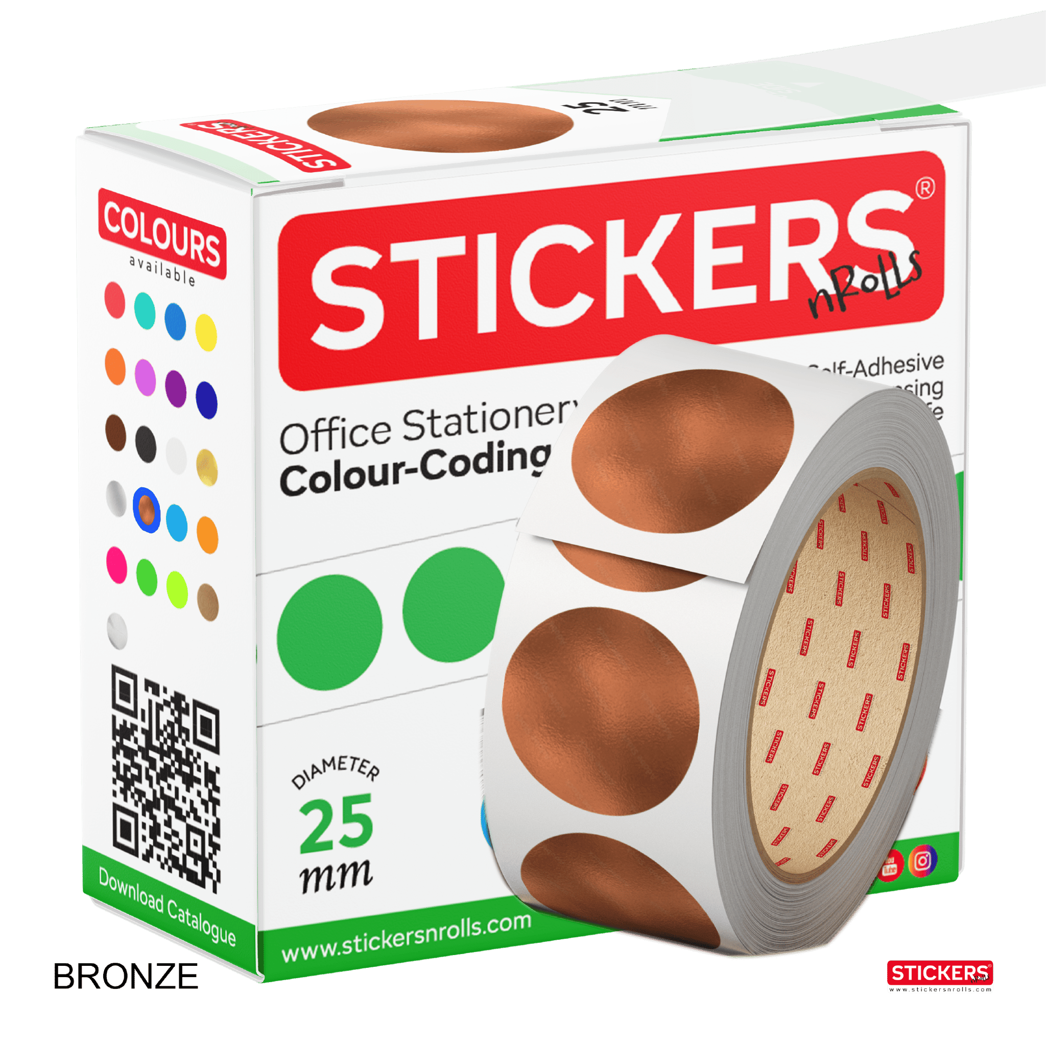 25mm - Round - Metallic Colours - Colour Coding Stickers - Permanent Adhesive