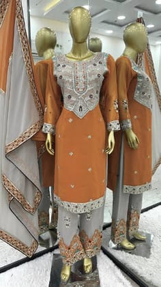 Beautiful Top-Bottom And Dupatta With Heavy Embroidery Sequence Work