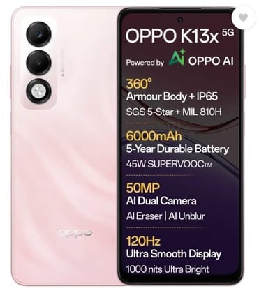 OPPO K13x 5G 6000mAh and 45W SUPERVOOC Charger & AI (Sunset Peach, 128 GB) (4 GB RAM) OPPO K13x 5G 6000mAh and 45W SUPERVOOC Charger & AI (Sunset Peach, 128 GB) (4 GB RAM) - Sunset Peach