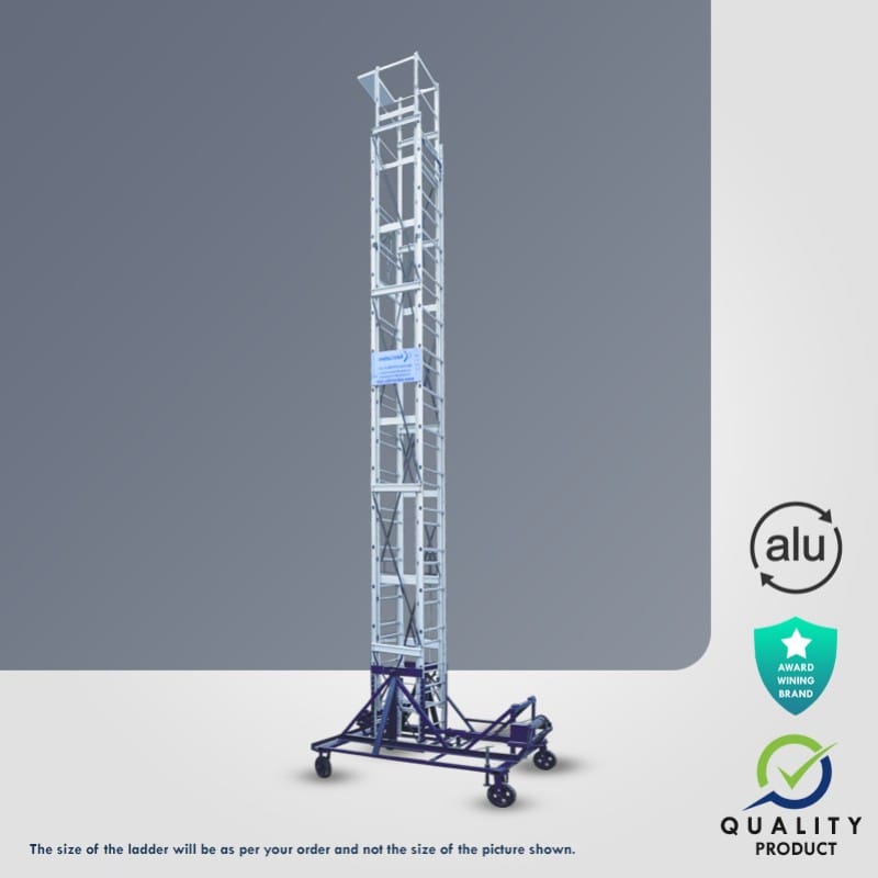 Aluminium Extendable Tower Wheel Ladder (Model: K-7015, Height: 16ft + 16ft, 4ft x 6ft(FS), 6ft(T), Very Heavy)