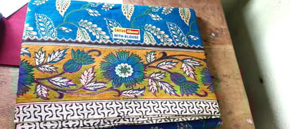 Kalankari Blue Cotton Saree