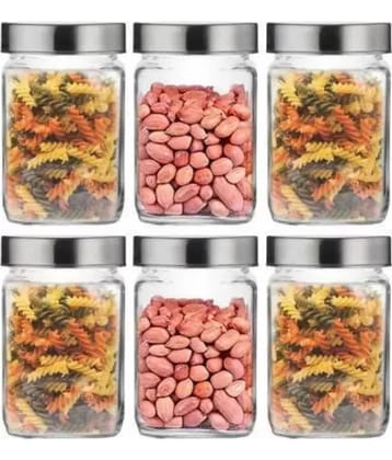 skwaion Glass Silver Spice Container ( Set of 6 )