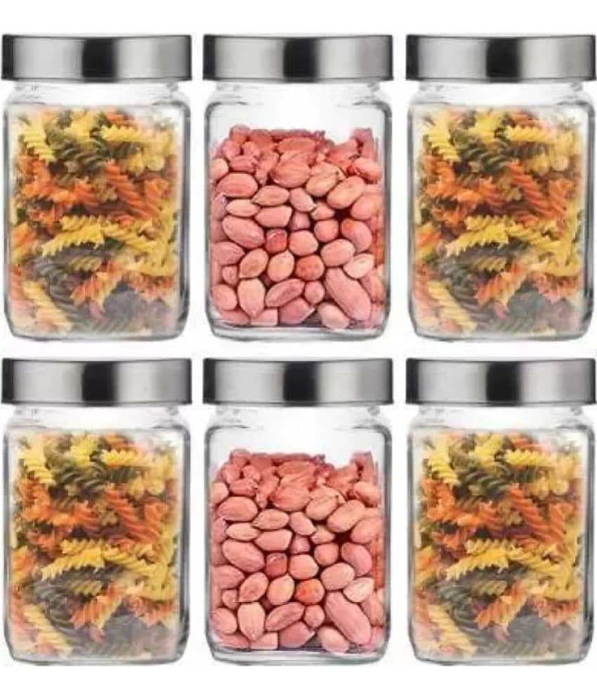 skwaion Glass Silver Spice Container ( Set of 6 )