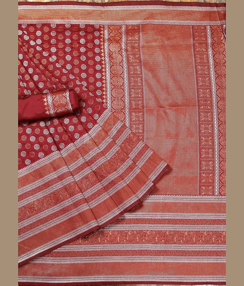 Gazal Fashions Banarasi Silk Woven Saree With Unstitched Blouse Piece ( Multicolour )