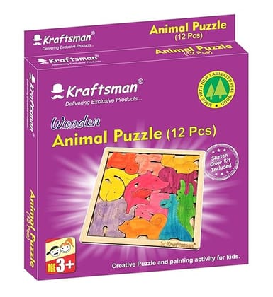 Braintastic Birthday Return Gifts Wooden Jigsaw Animal Puzzle, Travel Board Game,Art & Craft Party Pack Return Favors for Kids-3-6 yrs(12 Colors & Puzzle Game per Pack)