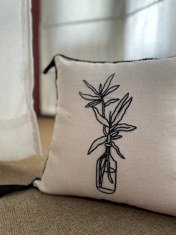 KRI India Lined Flowerpot Cushion cover 16x16" | White & Black | Wash & Care | 100% Cotton | Handcrafted in India. 100% organic & natural.