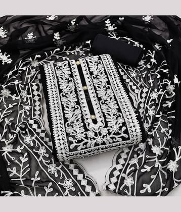 Gazal Fashions Unstitched Georgette Embroidered Dress Material - Black ( Pack of 1 )