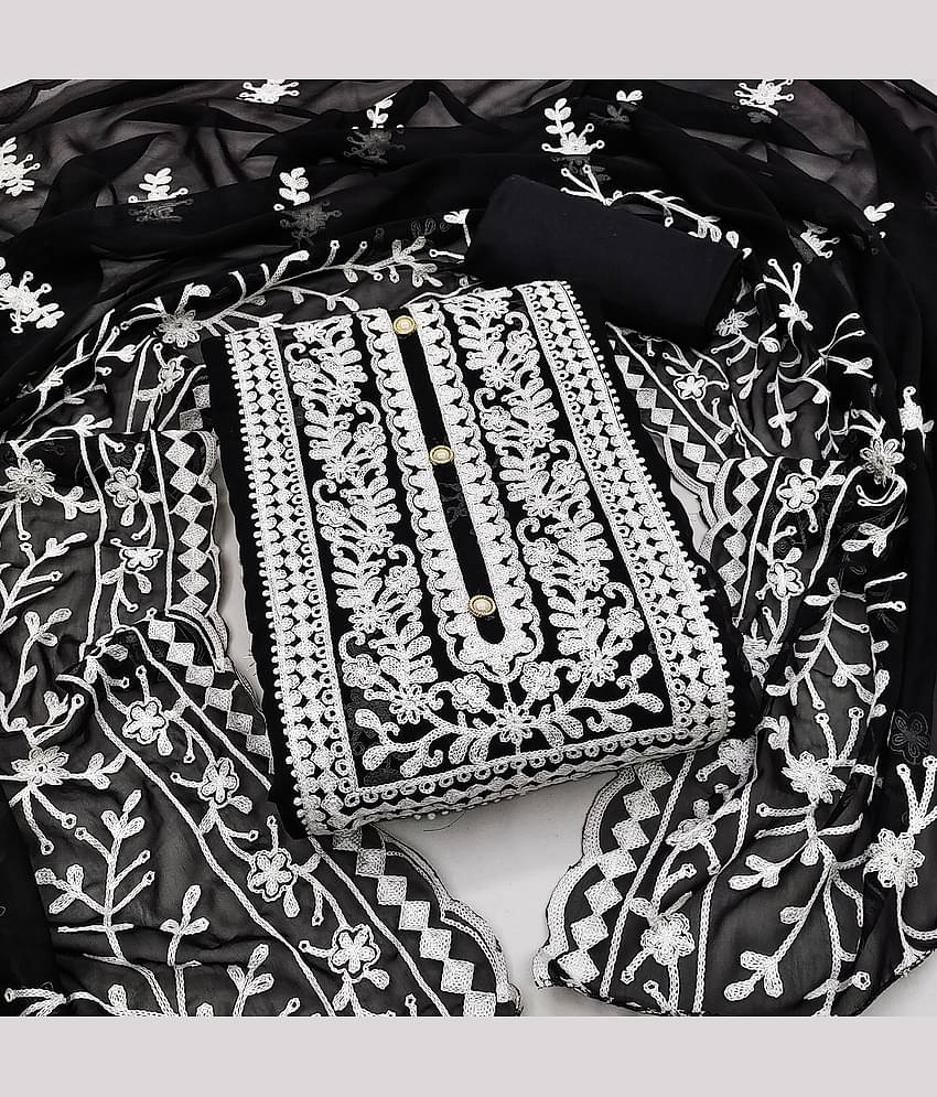 Gazal Fashions Unstitched Georgette Embroidered Dress Material - Black ( Pack of 1 )