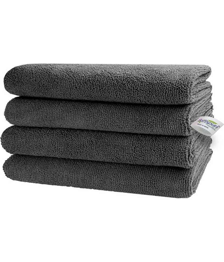 SOFTSPUN Microfiber Cloth - 4 pcs - 30x40 cms - 340 GSM Grey- Thick Lint & Streak-Free Multipurpose Cloths - Automotive Microfibre Towels for Car Bike Cleaning Polishing Washing & Detailing