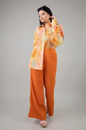 Dexiva Pleated Co-Ord Set For Women-XXS / Apricot Orange / SH040-DPLZ01/FAB320396 -2.5-NILL-NILL-NILL-NILL-THR03-FS01-NILL-BT053-12-NILL-NILL||BT05-FAB320385-2-PLGT004-2.5-NILL-NILL-THR010-FS01-Z
