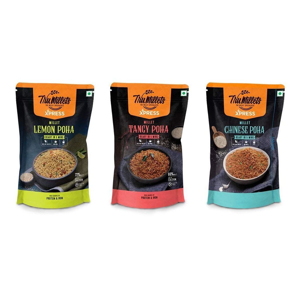 Trumillets Xpress Instant Mix Healthy Millet Breakfast (Chinese Poha, Tangy Poha & Lemon Poha) - Each 180 gm