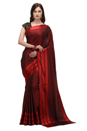 Generic Women's Satin Silk Saree with Blouse (Red, 5 - 6 Mtrs)