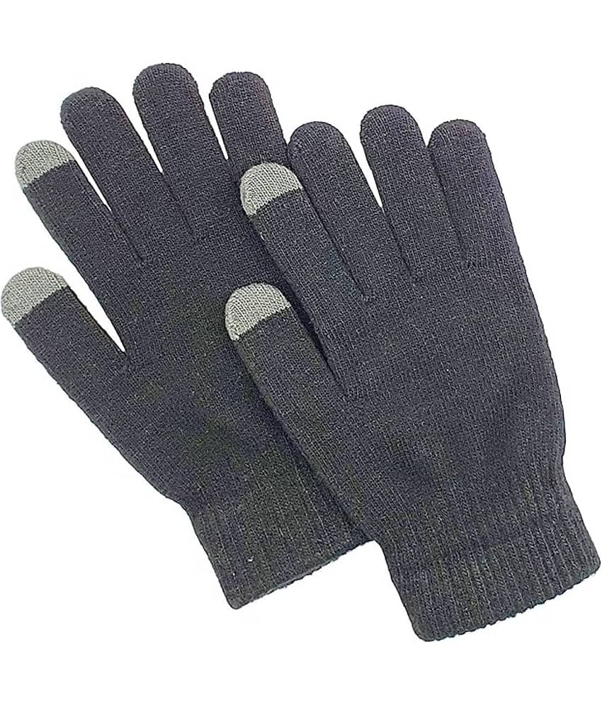 Infispace Black Woollen Men's Woollen Gloves ( Pack of 1 )