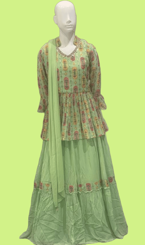 Girls Pista Green Ethnic Designer Ghaghara Suit With Dupatta-K-126 / Pista Green / 24
