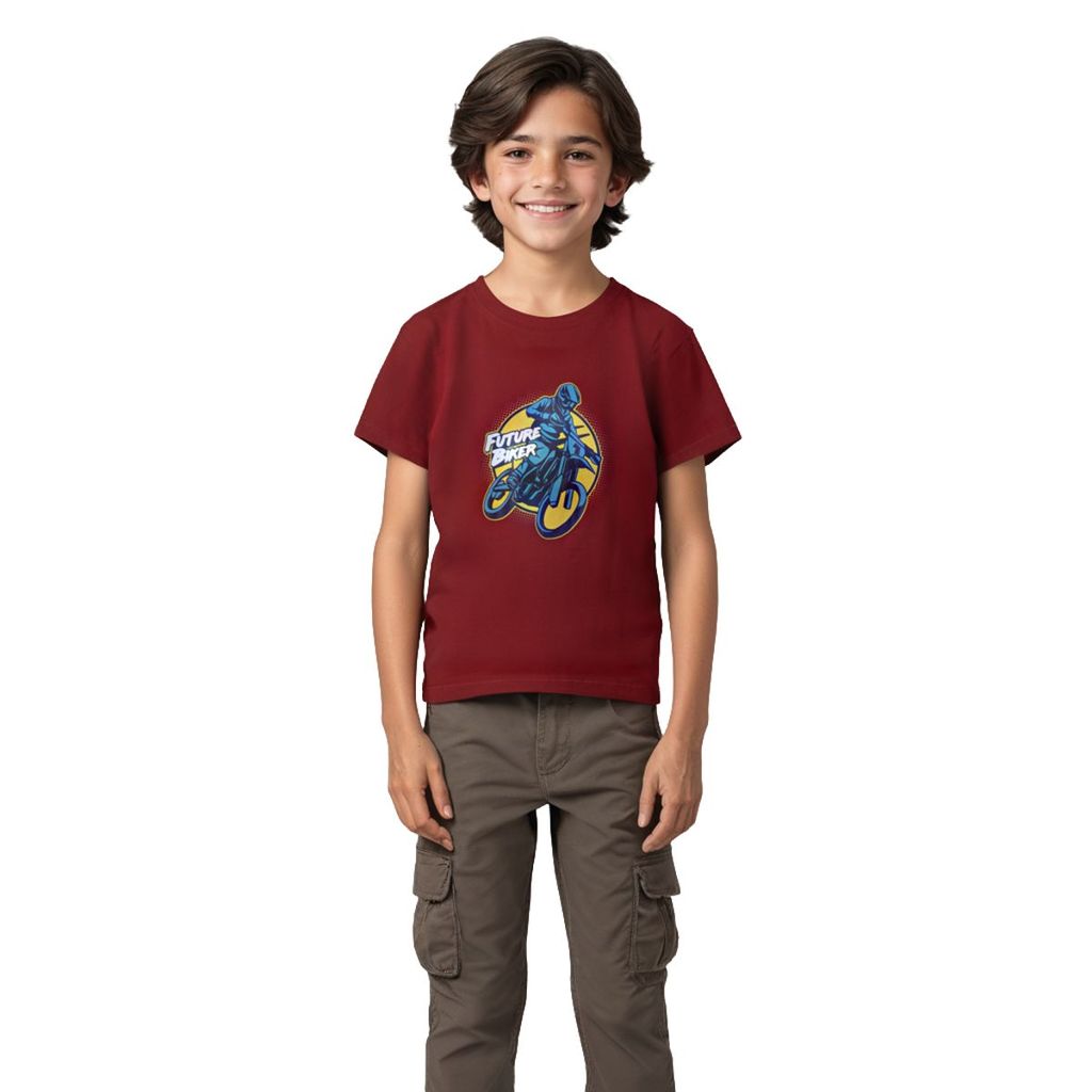 Premium Kids Boys T shirt Cotton Winery Red Future Biker 2025 at ShopCircuit | ONDC
