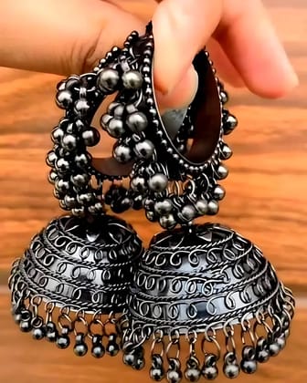 Black Oxidised Jhumka Earrings – Traditional Vintage Style Jewelry  by Print Magical Gifts