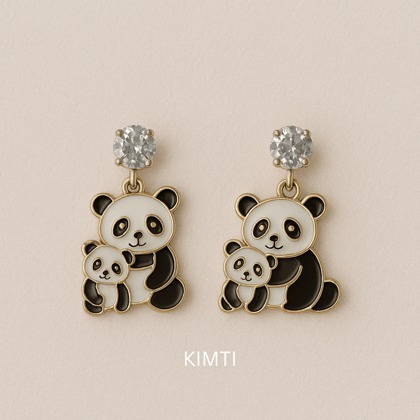 Korean Short Panda Couple Earring