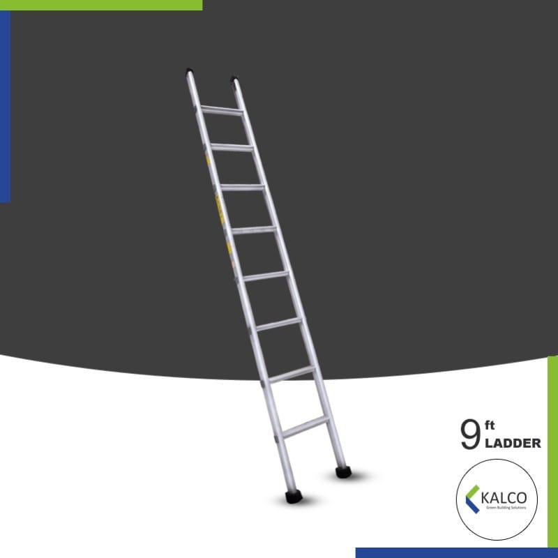 Wall Supporting Straight Aluminium Ladder, Flat Steps, (Model: K-7002, Height: 9-ft in Medium)