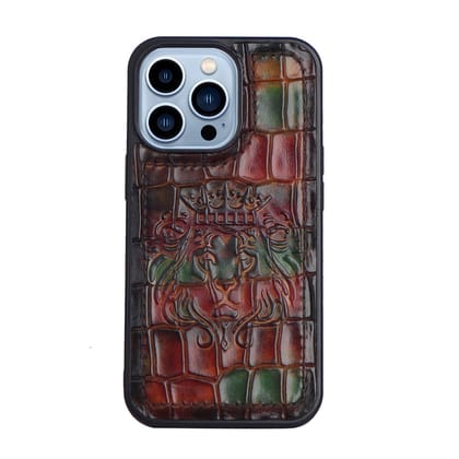 Apple iPhone Series Multi-Color Deep Cut Croco Leather Mobile Cover With Embossed Lion Logo By Brune & Bareskin-11Promax
