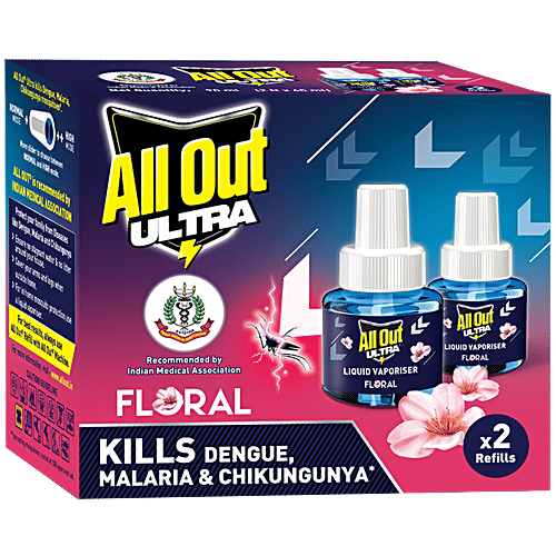 All Out Ultra Power Mosquito Repellant Refill - Floral Fragrance, 90 ml (Twin Pack)